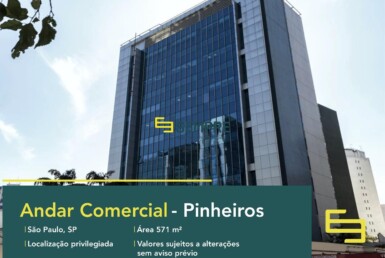 Andar comercial para alugar no Pinheiros em São Paulo, excelente localização. O estabelecimento comercial conta com área de 571 m².
