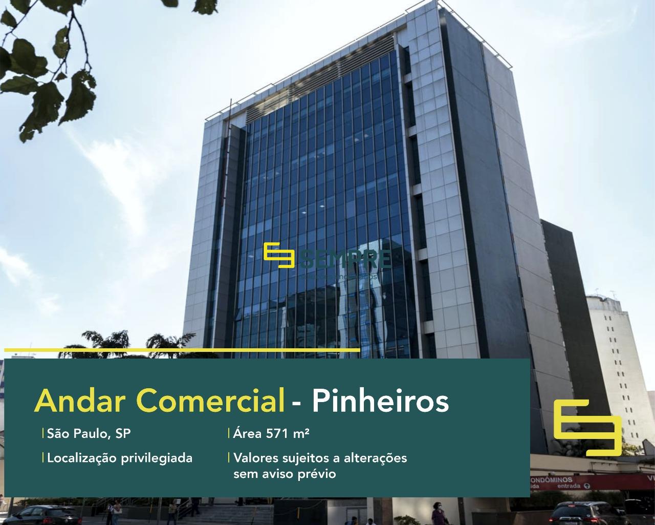Andar comercial para alugar no Pinheiros em São Paulo, excelente localização. O estabelecimento comercial conta com área de 571 m².