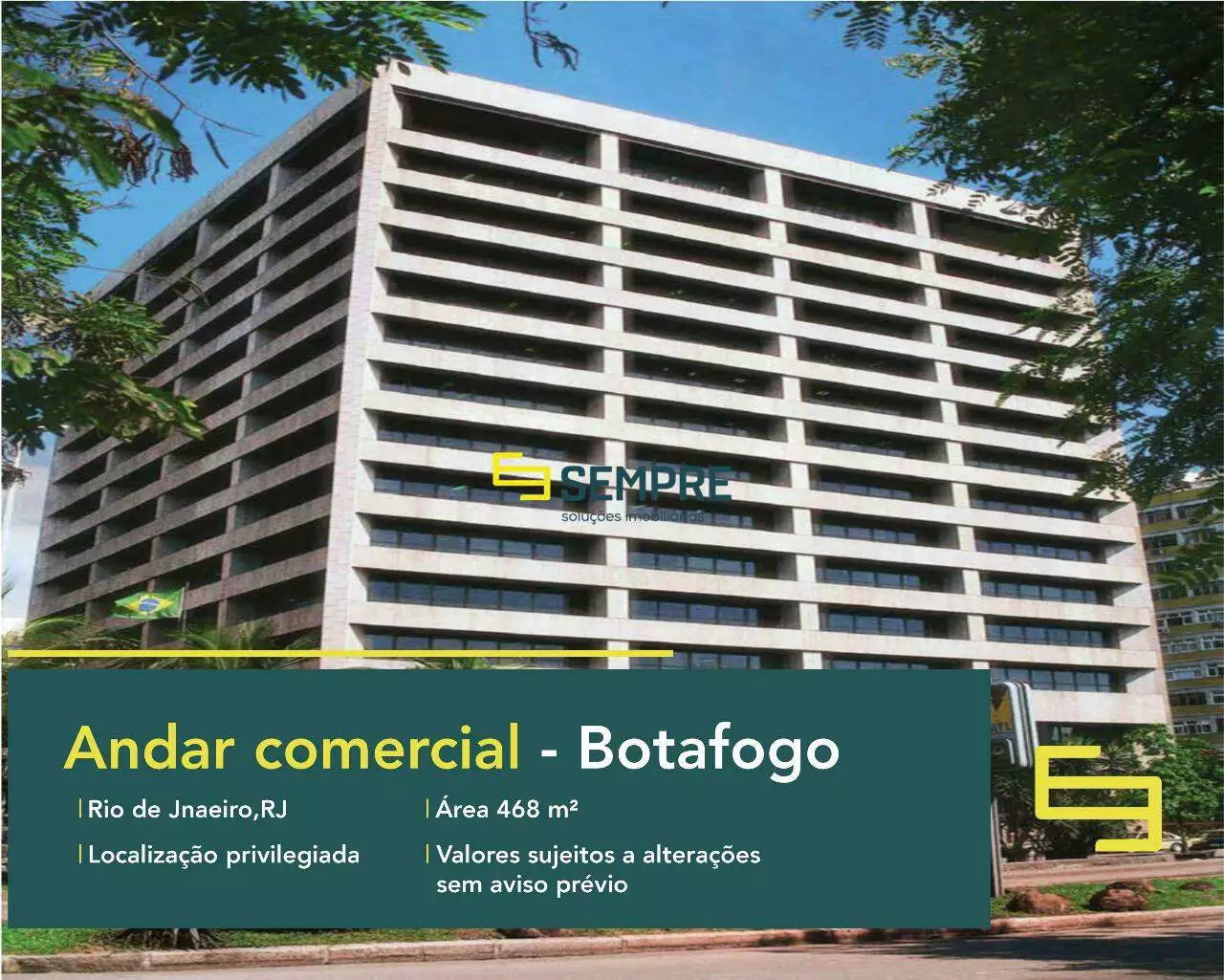 Andar comercial no Centro Empresarial Botafogo para alugar - RJ, excelente localização. O estabelecimento comercial conta com área de 468 m².