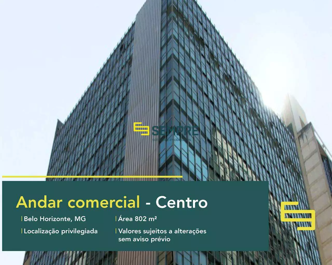 Andar corrido no Edifício Vicente de Araujo para locação - BH, excelente localização. O estabelecimento comercial conta com área de 802 m².