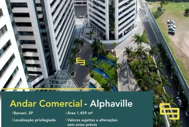Laje corporativa no CA Rio Negro para locação - Alphaville, excelente localização. O estabelecimento comercial conta com área de 1.459 m².