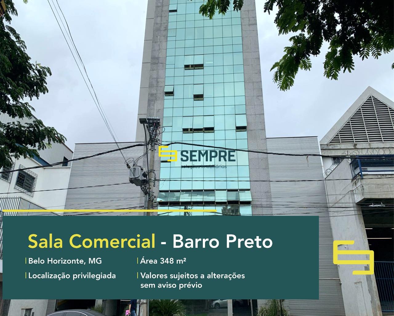 Sala comercial no Barro Preto para locação em Belo Horizonte, excelente localização. O estabelecimento comercial conta com área de 348 m².