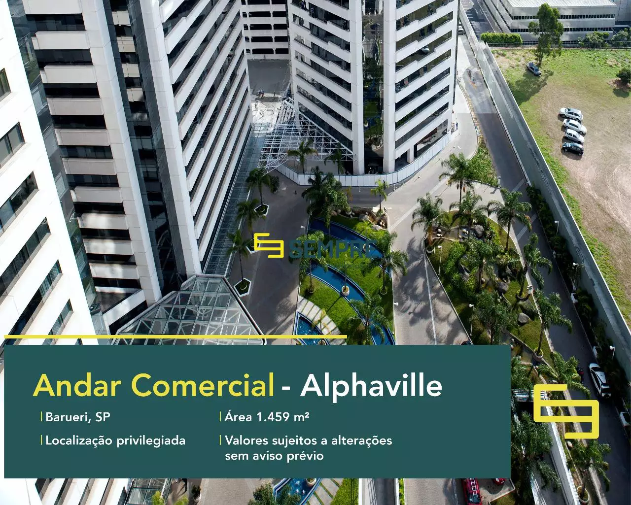 Laje corporativa no CA Rio Negro para locação - Alphaville, excelente localização. O estabelecimento comercial conta com área de 1.459 m².