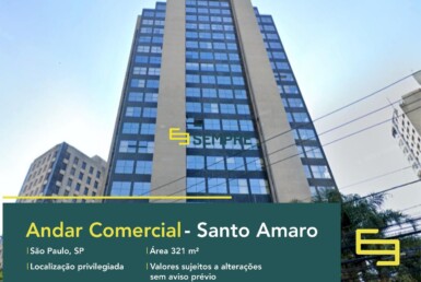 Laje corporativa para locação no Corporate Plaza em São Paulo, excelente localização. O estabelecimento comercial conta com área de 321,02 m².