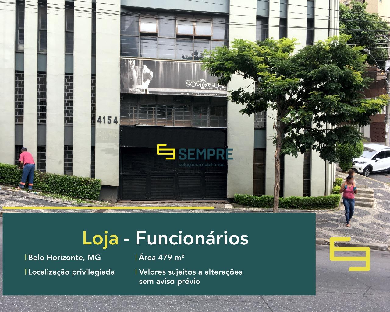 Venda de loja no Funcionários em Belo Horizonte, excelente localização. O estabelecimento comercial conta com área de 479 m².