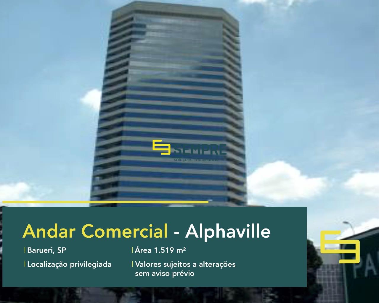 Laje corporativa para locação em Alphaville - Edifício iTower, excelente localização. O estabelecimento comercial conta com área de 1.519 m².