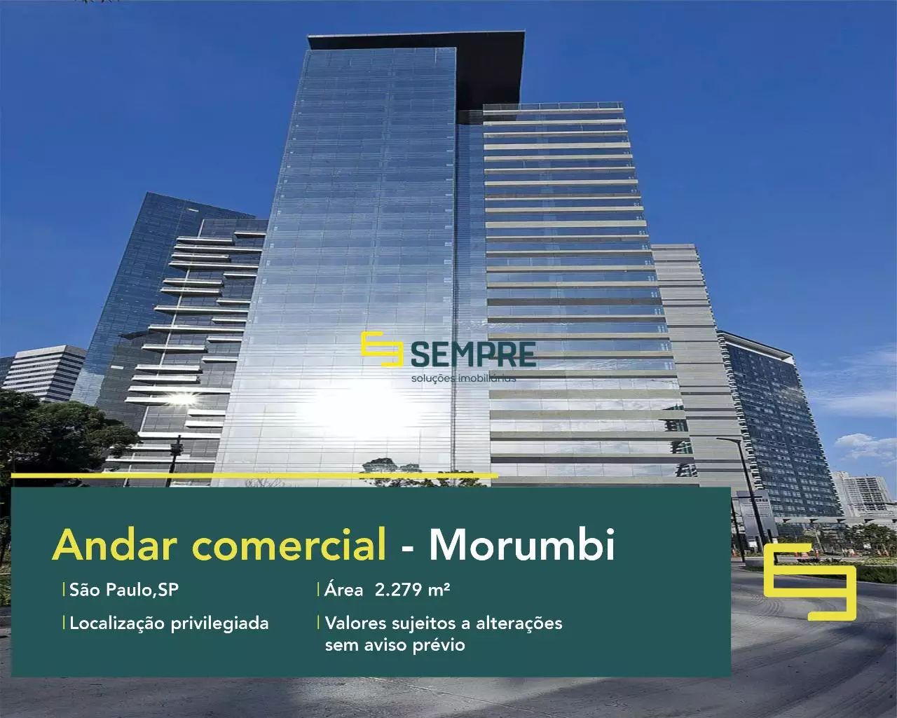 Andar comercial no Morumbi para alugar em São Paulo, excelente localização. O estabelecimento comercial conta com área de 2.279 m².