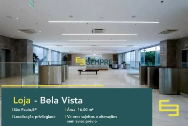 Loja para locação no Bela Vista em São Paulo - Martiniano Center, excelente localização. O estabelecimento comercial conta com área de 16 m².