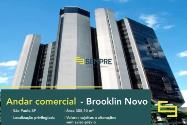 Andar comercial no Brooklin Paulista para alugar em São Paulo, excelente localização. O estabelecimento comercial conta com área de 308 m².