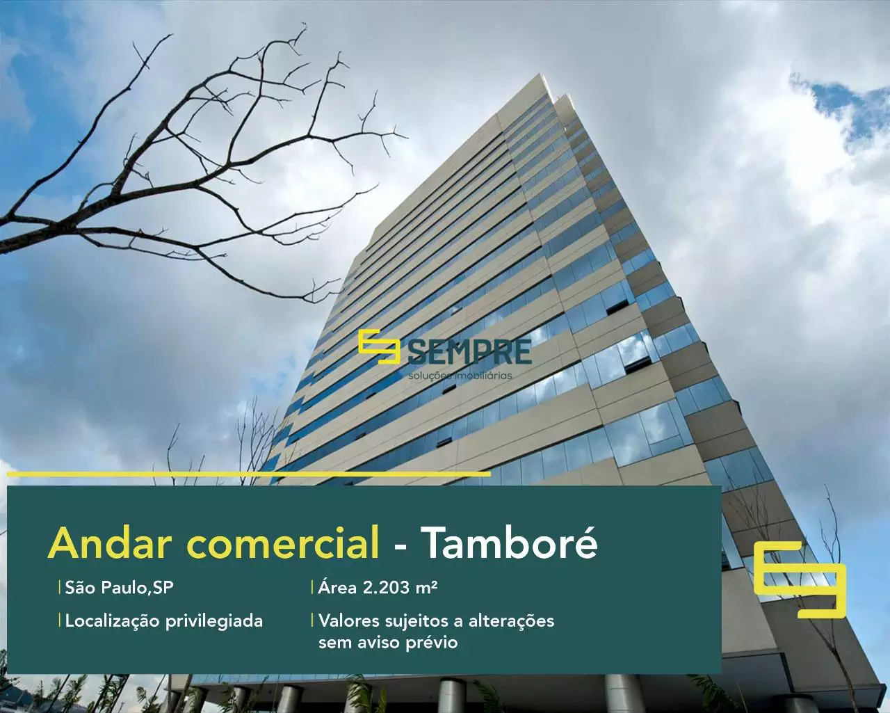 Laje corporativa em Tamboré para locação - Barueri São Paulo, excelente localização. O estabelecimento comercial conta com área de 2.203 m².