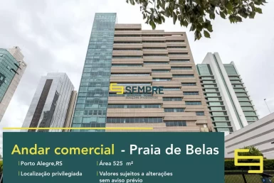 Andar corporativo no Centro Empresarial Guaíba para locação, excelente localização. O estabelecimento comercial conta com área de 525 m².