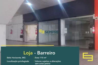Loja para alugar no Barreiro em Belo Horizonte, excelente localização. O estabelecimento comercial conta, sobretudo, com área de 110 m².