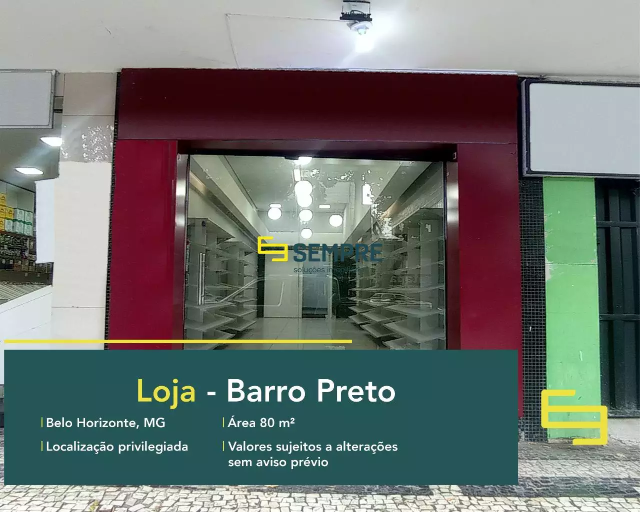 Loja no bairro Barro Preto para alugar em Belo Horizonte, excelente localização. O estabelecimento comercial conta com área de 80 m².