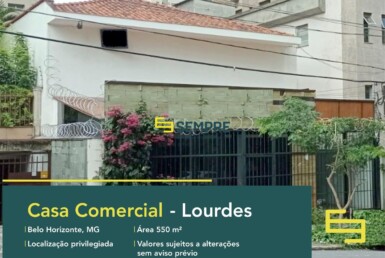 Casa comercial no Lourdes à venda em Belo Horizonte, excelente localização. O estabelecimento comercial conta com área de 550 m².
