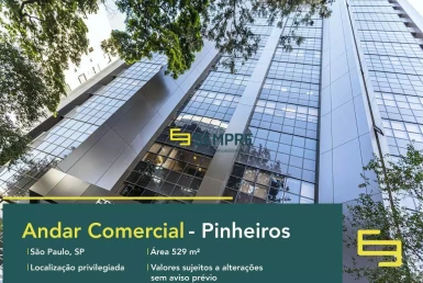 Laje corporativa para locação em Pinheiros - São Paulo, excelente localização. O estabelecimento comercial conta com área de 264,85 m².