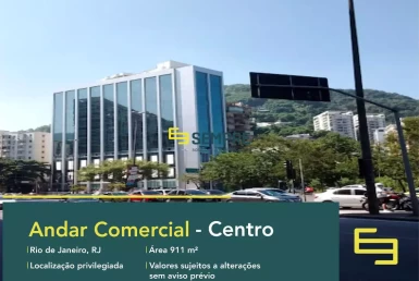Andar corrido no Lagoa Corporate para locação - RJ, excelente localização. O estabelecimento comercial conta com área de 911,51 m².