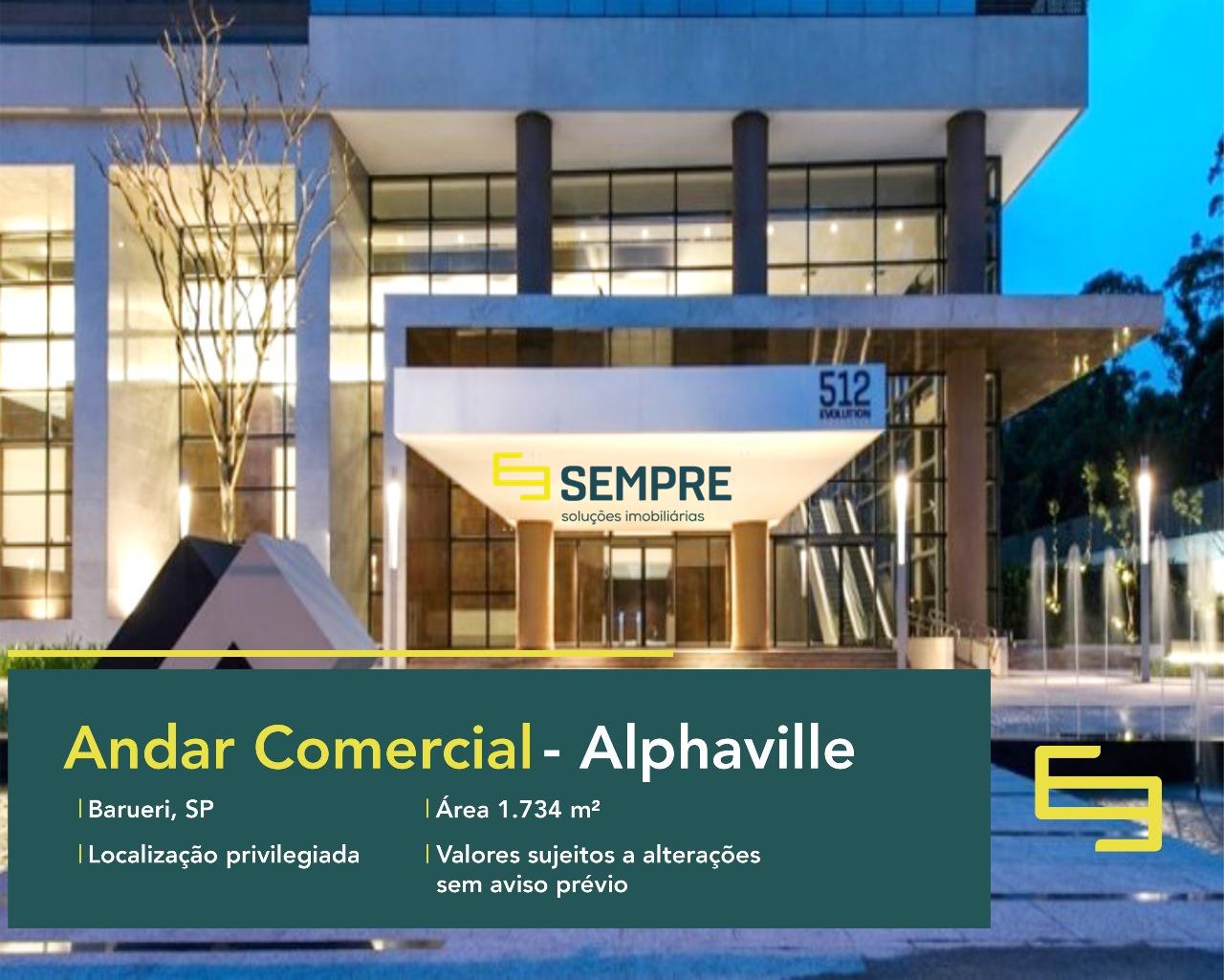 Laje corporativa em Barueri no Alphaville para locação - São Paulo. O estabelecimento comercial conta com área de 1.734,34 m².