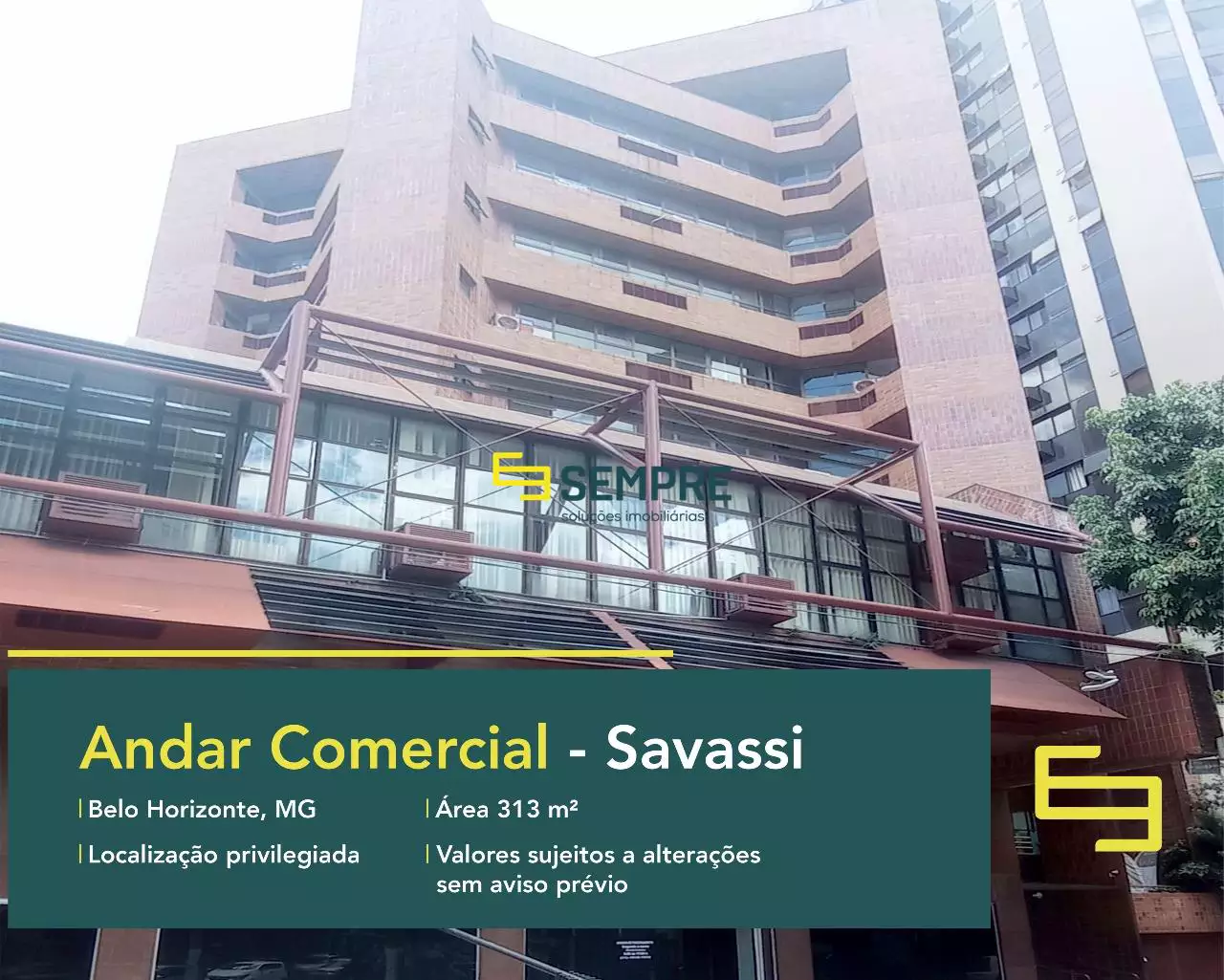 Andar Pilotis para alugar na Savassi em Belo Horizonte, excelente localização. O estabelecimento comercial conta com área de 313 m².
