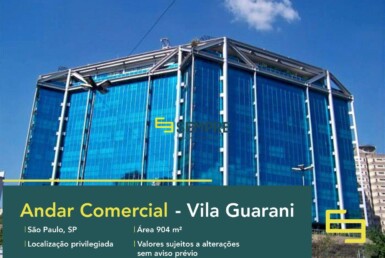 Laje corporativa no Vila Guarani para locação em São Paulo, excelente localização. O estabelecimento conta com área de 904 m².