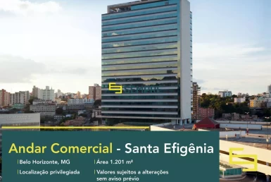 Andar comercial para locação no Santa Efigênia - Belo Horizonte. O estabelecimento comercial conta com área de 1.201,54 m².