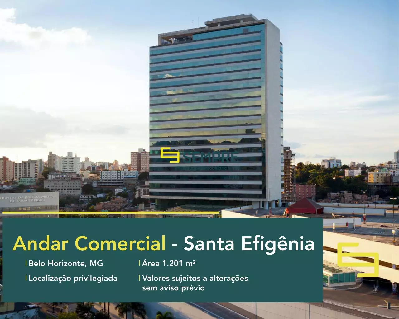 Andar comercial para locação no Santa Efigênia - Belo Horizonte. O estabelecimento comercial conta com área de 1.201,54 m².