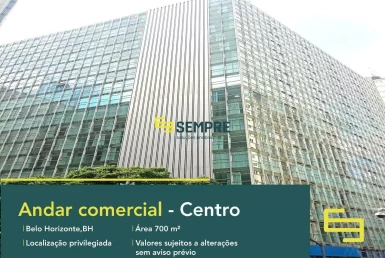 Andar corporativo para alugar em Belo Horizonte, excelente localização. O ponto comercial conta, sobretudo, com área de 700 m².