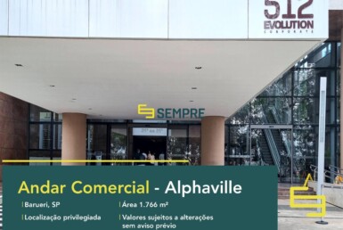 Laje corporativa no Edifício Evolution Corporate em São Paulo, excelente localização. O estabelecimento comercial conta com área de 1.766 m².