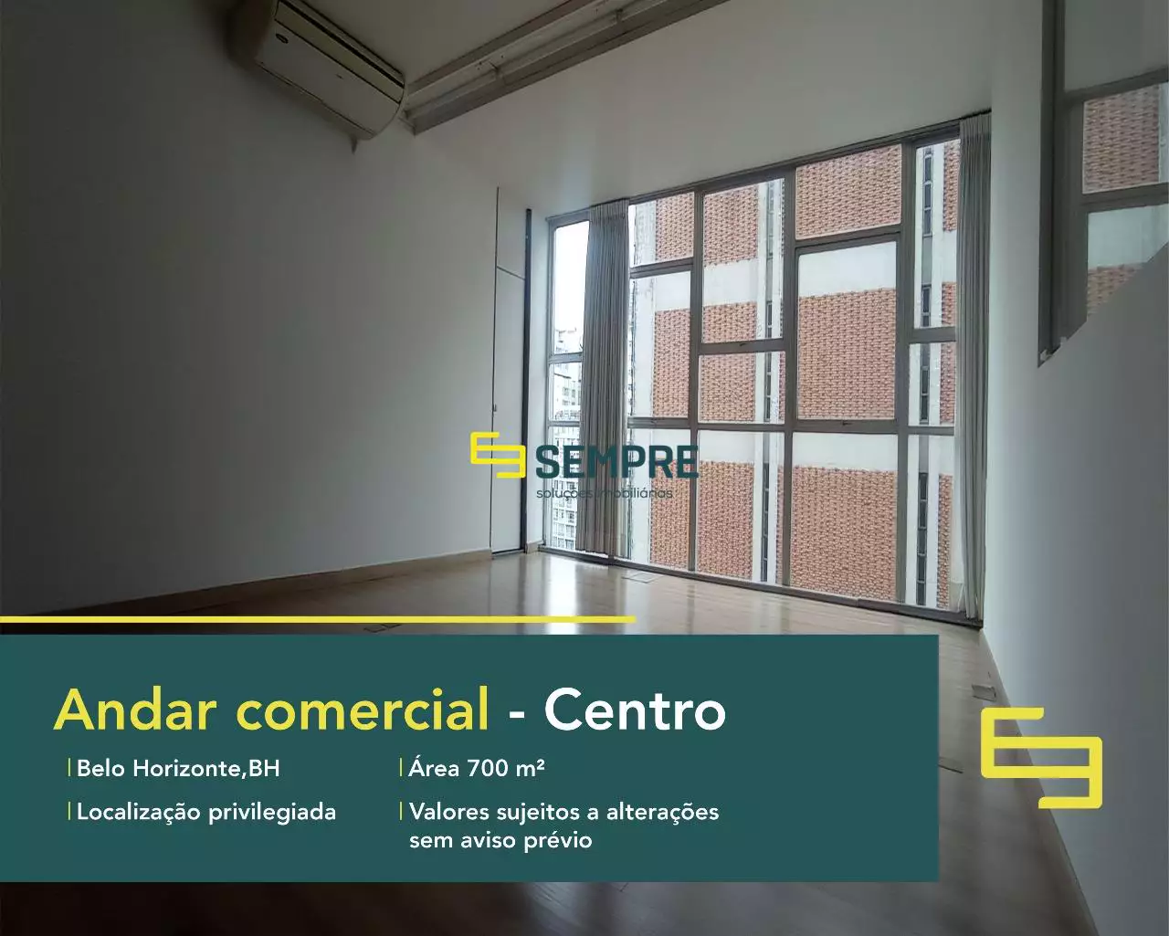 Laje corporativa no Ed Vicente de Áraujo para alugar em BH. O estabelecimento comercial conta, sobretudo, com área de 700 m².