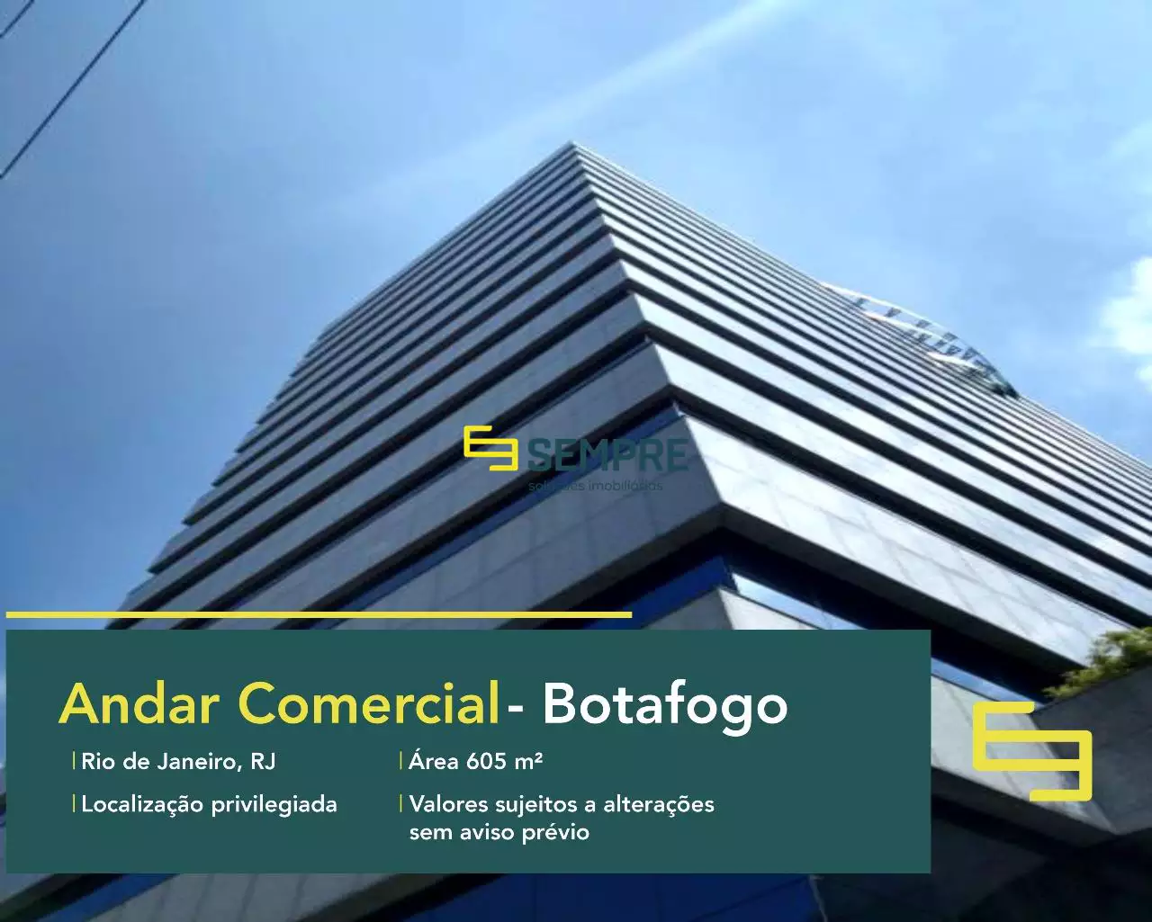 Andar comercial para locação no Botafogo Trade Center - RJ, excelente localização. O estabelecimento comercial conta com área de 605 m².