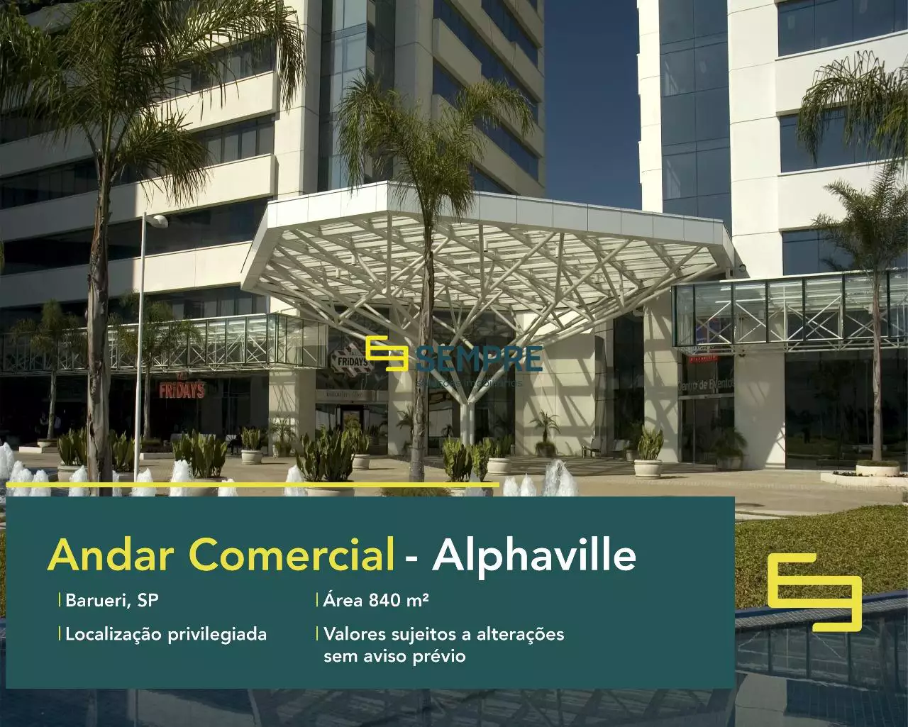 Andar corporativo no CA Rio Negro para locação - Alphaville, excelente localização. O estabelecimento comercial conta com área de 840,50 m².