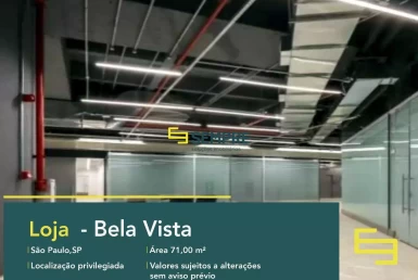 Loja para alugar no Bela Vista em São Paulo - Martiniano Center, excelente localização. O estabelecimento comercial conta com área de 71 m².