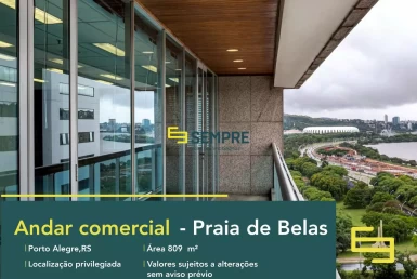 Andar corporativo para locação em Porto Alegre - RS, excelente localização. O estabelecimento comercial conta com área de 809 m².