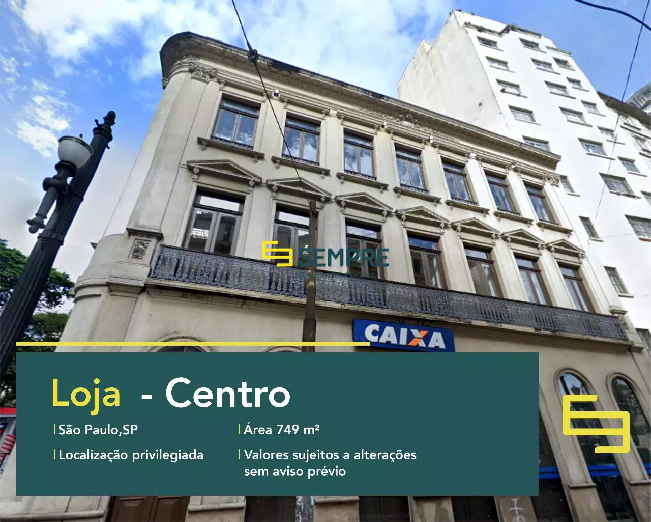 Loja para locação no Centro de São Paulo, excelente localização. O estabelecimento comercial conta, sobretudo, com área de 749 m².