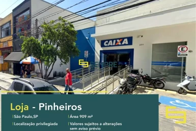 Loja para locação no Pinheiros em São Paulo, excelente localização. O estabelecimento comercial conta, sobretudo, com área de 909,6 m².