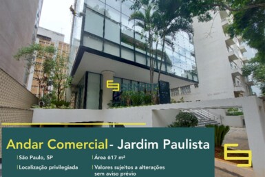 Laje corporativa no Edifício Flex Office para locação em São Paulo, excelente localização. O ponto comercial conta com área de 617 m².