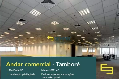 Laje corporativa em Tamboré para alugar em São Paulo, excelente localização. O estabelecimento comercial conta com área de 2.237 m².