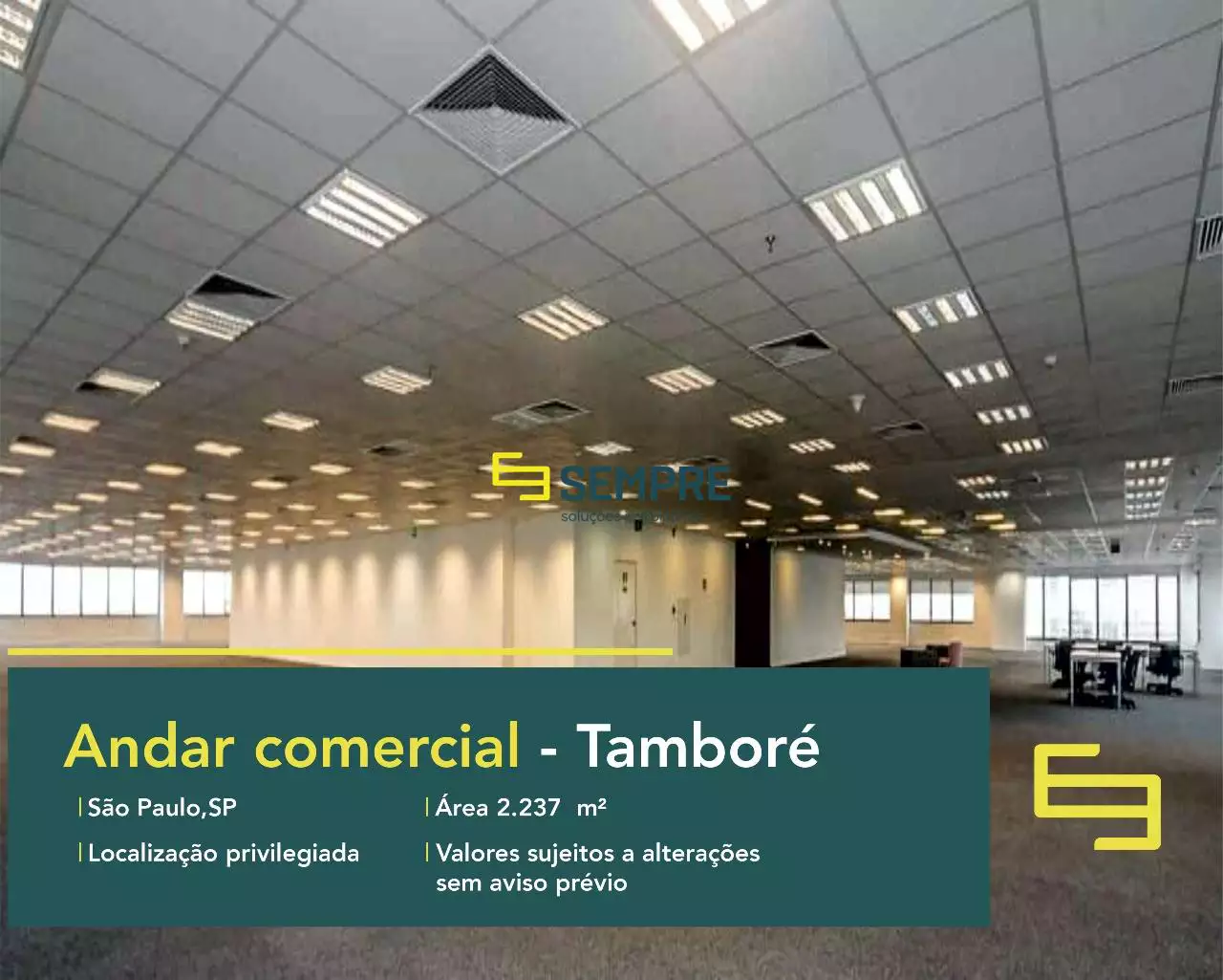 Laje corporativa em Tamboré para alugar em São Paulo, excelente localização. O estabelecimento comercial conta com área de 2.237 m².