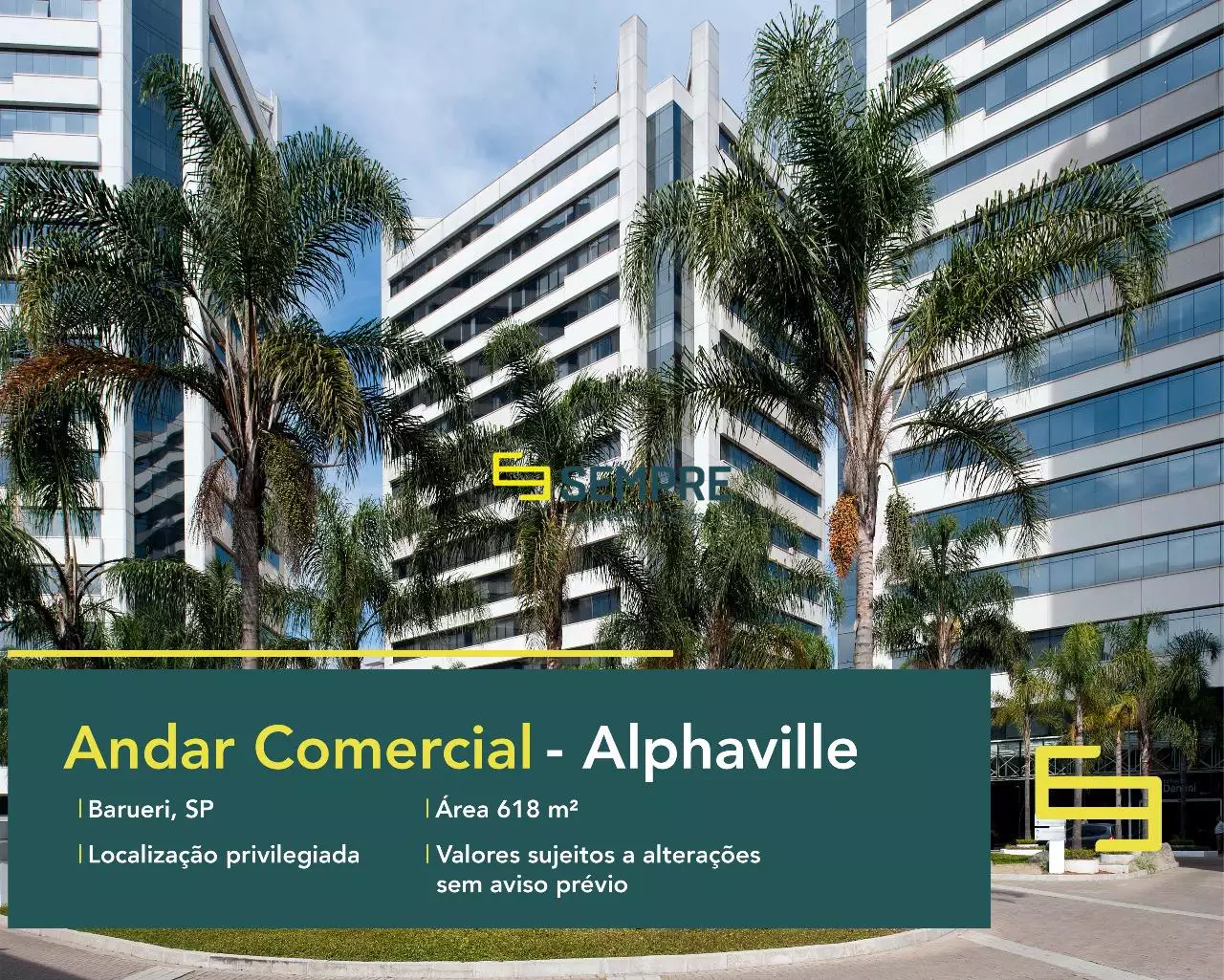 Andar comercial no CA Rio Negro para locação - Alphaville, excelente localização. O estabelecimento comercial conta com área de 618,99 m².