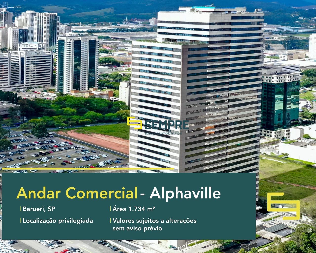 Laje corporativa para locação no Alphaville em São Paulo, excelente localização. O estabelecimento comercial conta com área de 1.734,34 m².