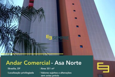 Andar corrido para locação em Brasília - Edifício Number One, excelente localização. O estabelecimento comercial conta com área de 351 m².