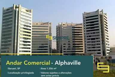 Laje corporativa em Barueri para alugar - Edifício C.A Rio Negro, excelente localização. O ponto comercial conta com área de 1.356 m².