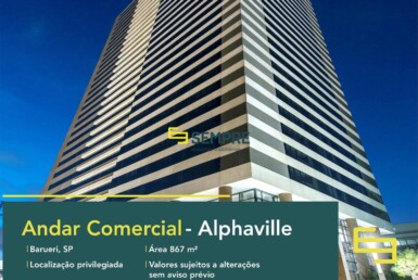 Locação de laje corporativa no Alphaville - Evolution Corporate. O estabelecimento comercial conta com área de 867,17 m².