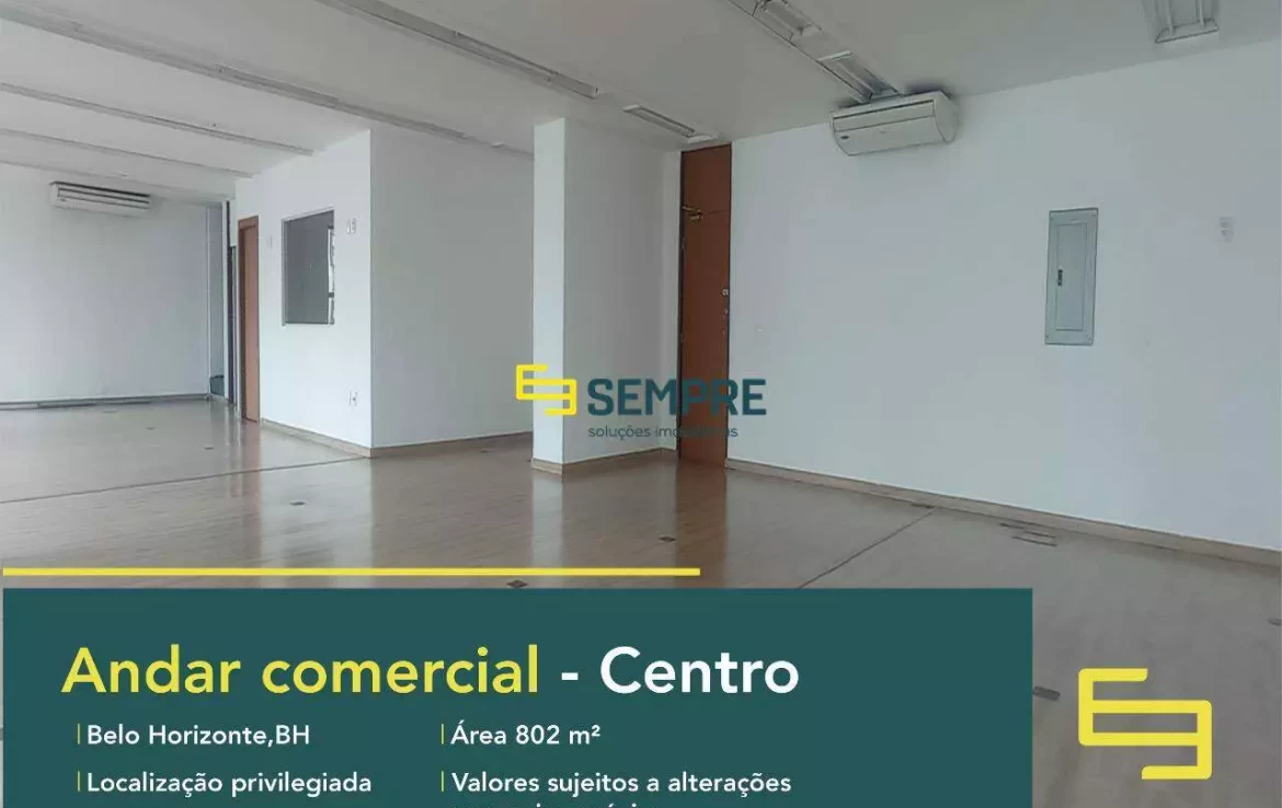 Laje corporativa no Edifício Vicente de Araujo para locação - BH, excelente localização. O ponto comercial conta com área de 802 m².