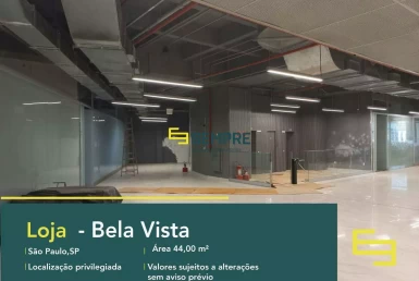 Loja para alugar na cidade de São Paulo - Bela Vista, excelente localização. O estabelecimento comercial conta com área de 44,30 m².