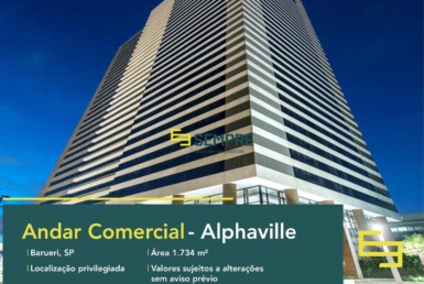 Laje corporativa no Alphaville para locação - Evolution Corporate. O estabelecimento comercial conta com área de 1.734,34 m².
