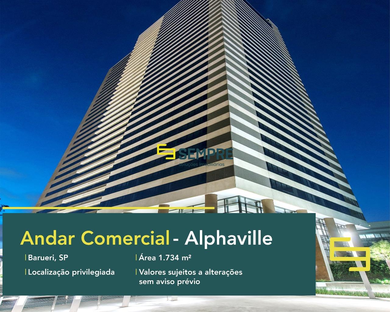 Laje corporativa no Alphaville para locação - Evolution Corporate. O estabelecimento comercial conta com área de 1.734,34 m².