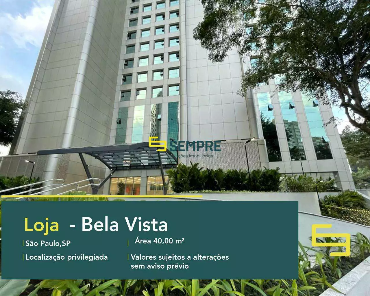 Loja para locação na cidade de São Paulo - Bela Vista, excelente localização. O estabelecimento comercial conta com área de 40,99 m².