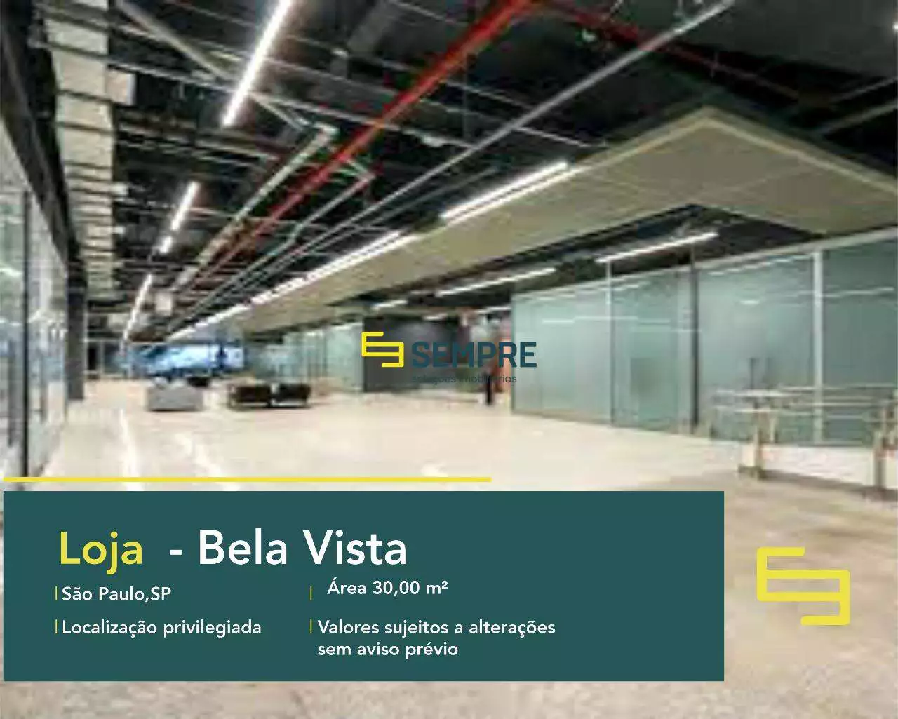 Aluguel de loja na cidade de São Paulo - Bela Vista, excelente localização. O estabelecimento comercial conta com área de 30,17 m².