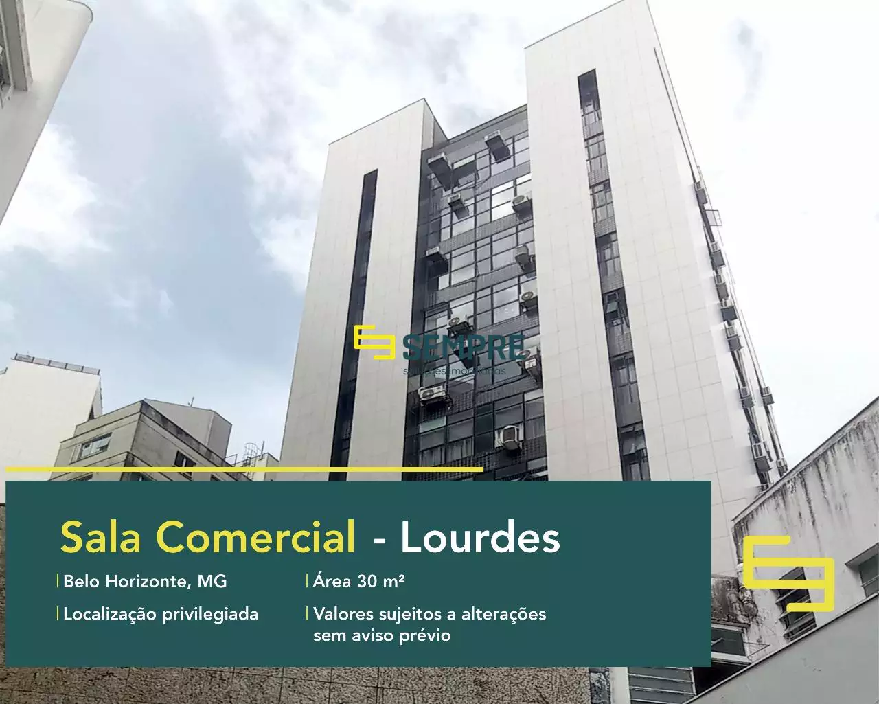 Sala comercial no bairro Lourdes para alugar em Belo Horizonte, em excelente localização. O estabelecimento comercial conta com área de 30 m².