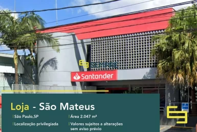 Loja à venda no São Matheus em São Paulo, em excelente localização. O estabelecimento comercial conta com área de 2.047 m².